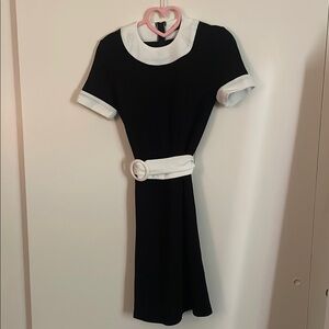 60's Mod Black and White Sheath Dress with Cuffed Sleeves and Collar